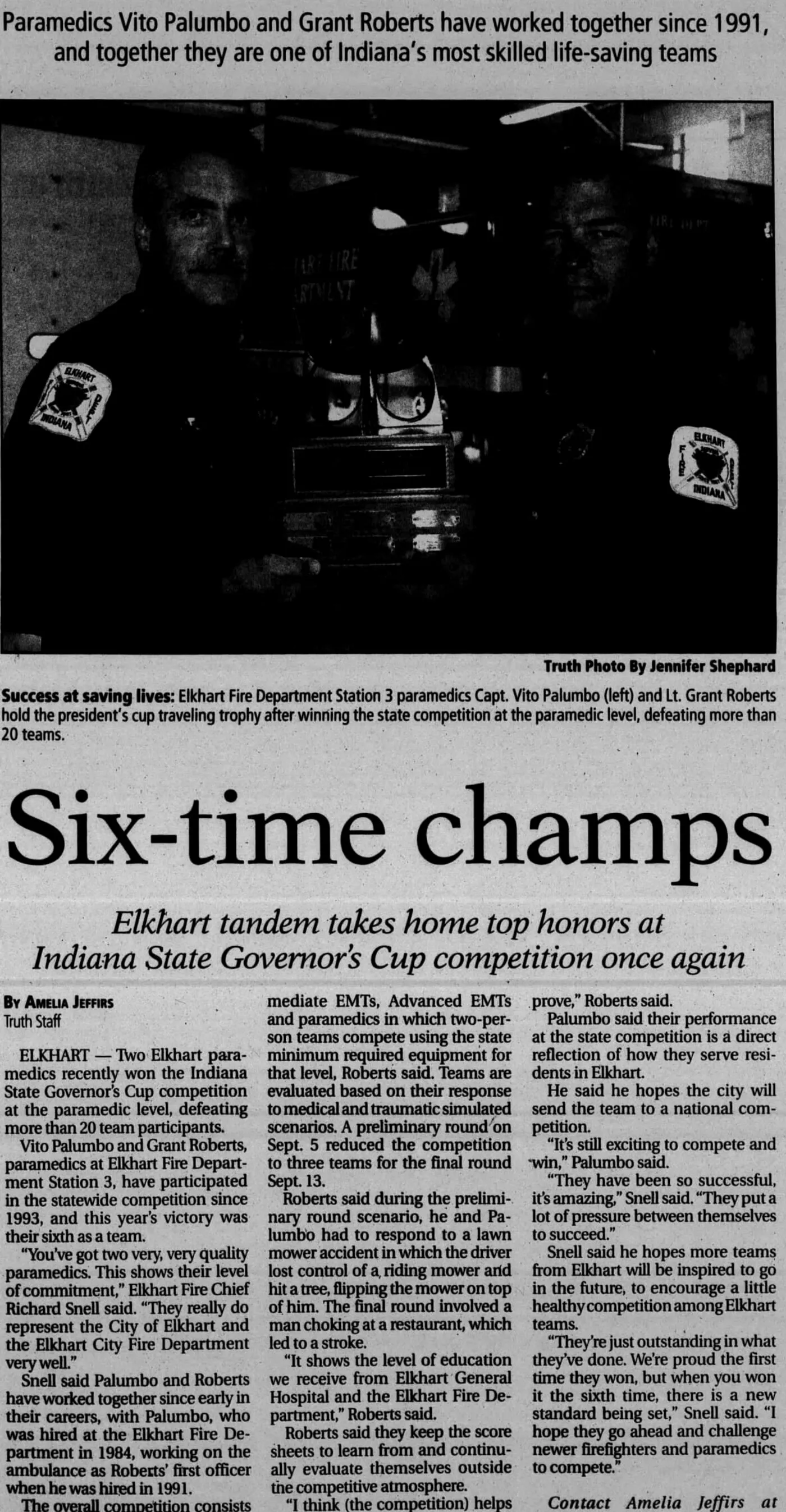 Six-time champs, The Elkhart Truth, September 27, 2007, page 3